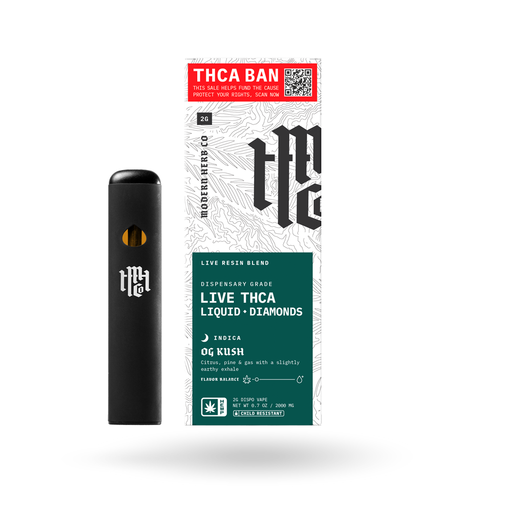 THCa Disposable Live Resin Liquid Diamonds: OG Kush (Indica) - 2g