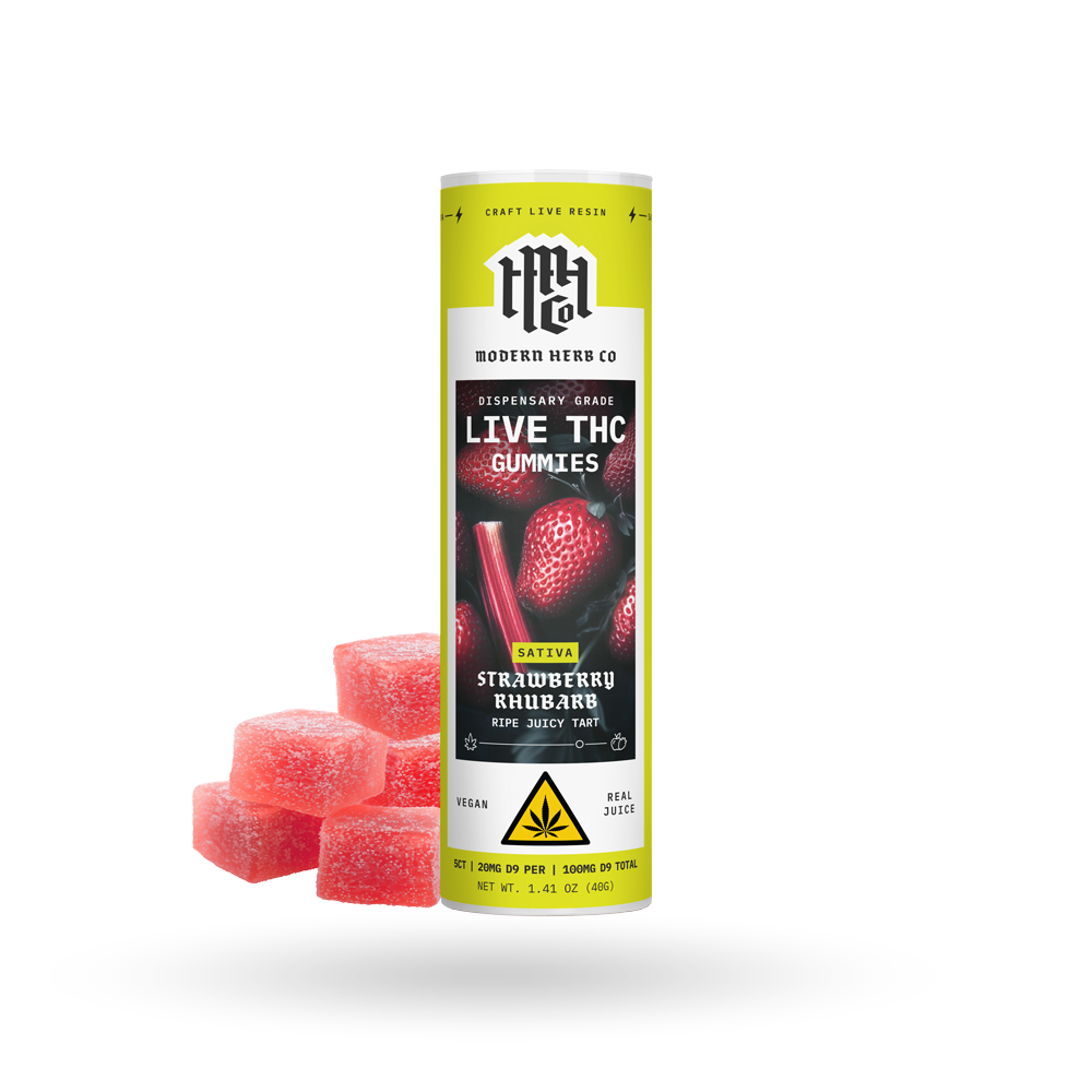 Live Resin D9 THC Gummies: Strawberry Rhubarb (Sativa), 5ct