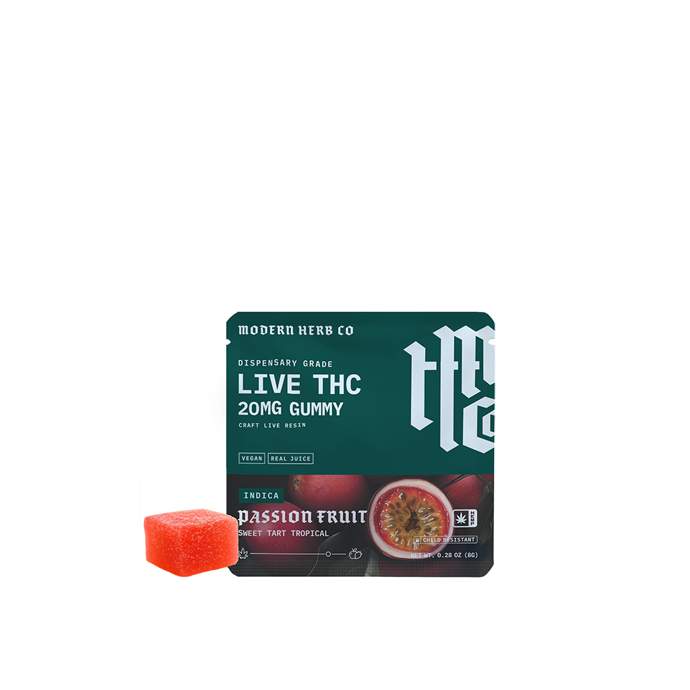 Live Resin D9 THC Gummy: Passion Fruit (Indica), Single
