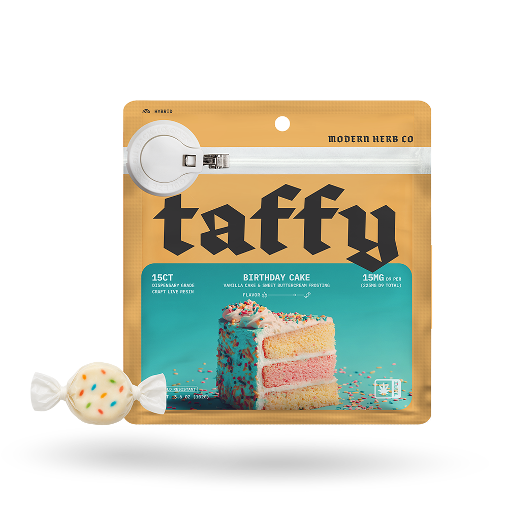 Live Resin D9 Taffy: Birthday Cake (Hybrid), 15ct