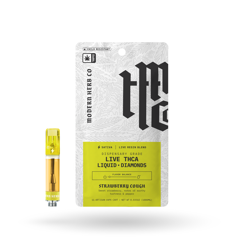 THCa Vape Cartridge Live Resin Liquid Diamonds: Strawberry Cough (Sativa) - 1g