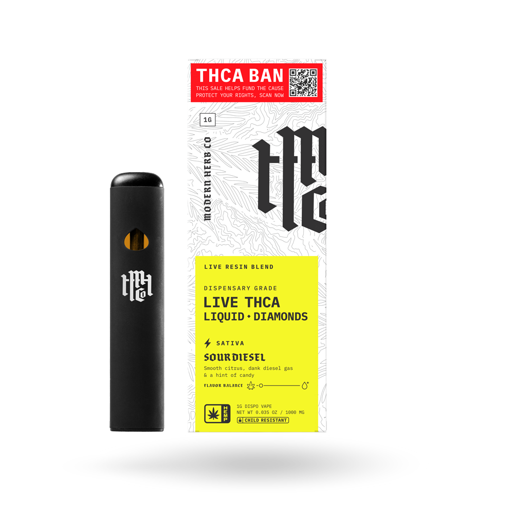 THCa Disposable Live Resin Liquid Diamonds: Sour Diesel (Sativa) - 1g