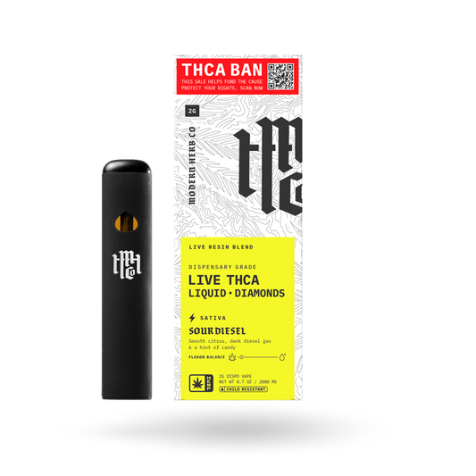 THCa Disposable Live Resin Liquid Diamonds: Sour Diesel (Sativa) - 2g
