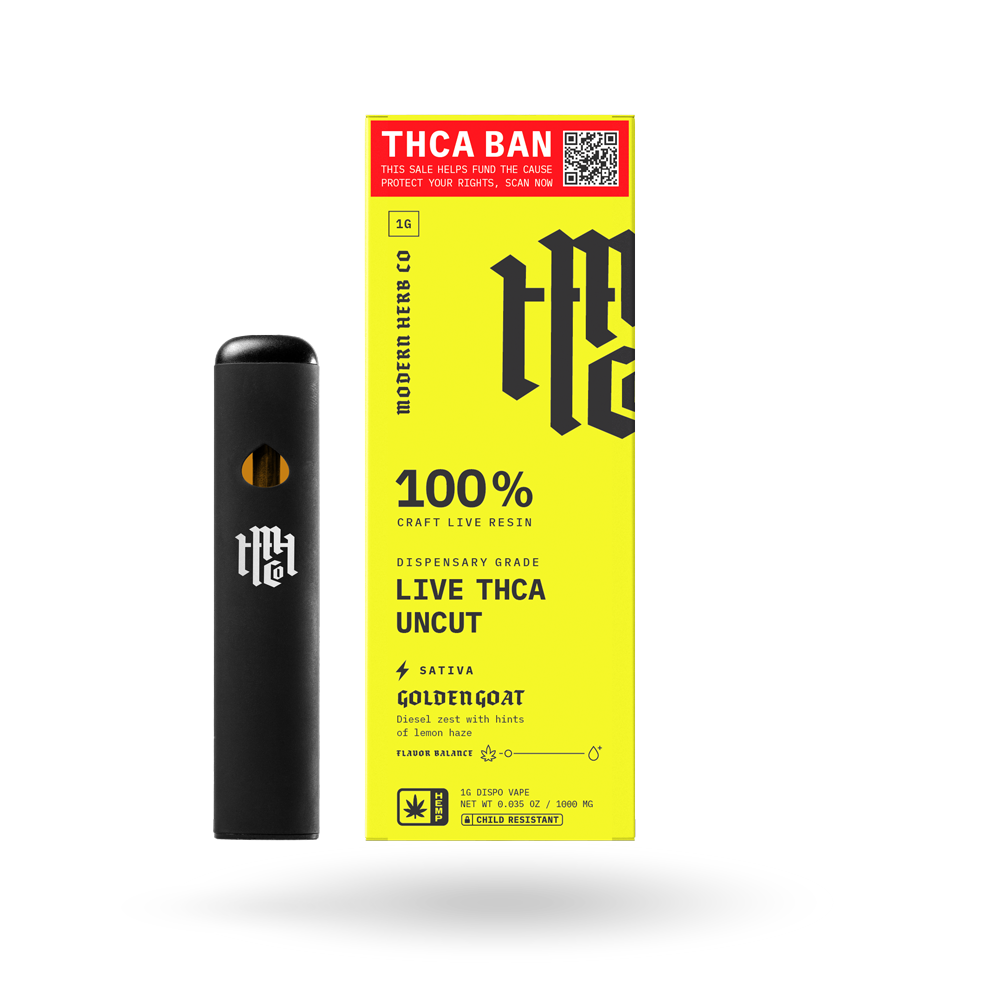 THCa Live Resin Disposable Uncut: Golden Goat (Sativa) - 1g