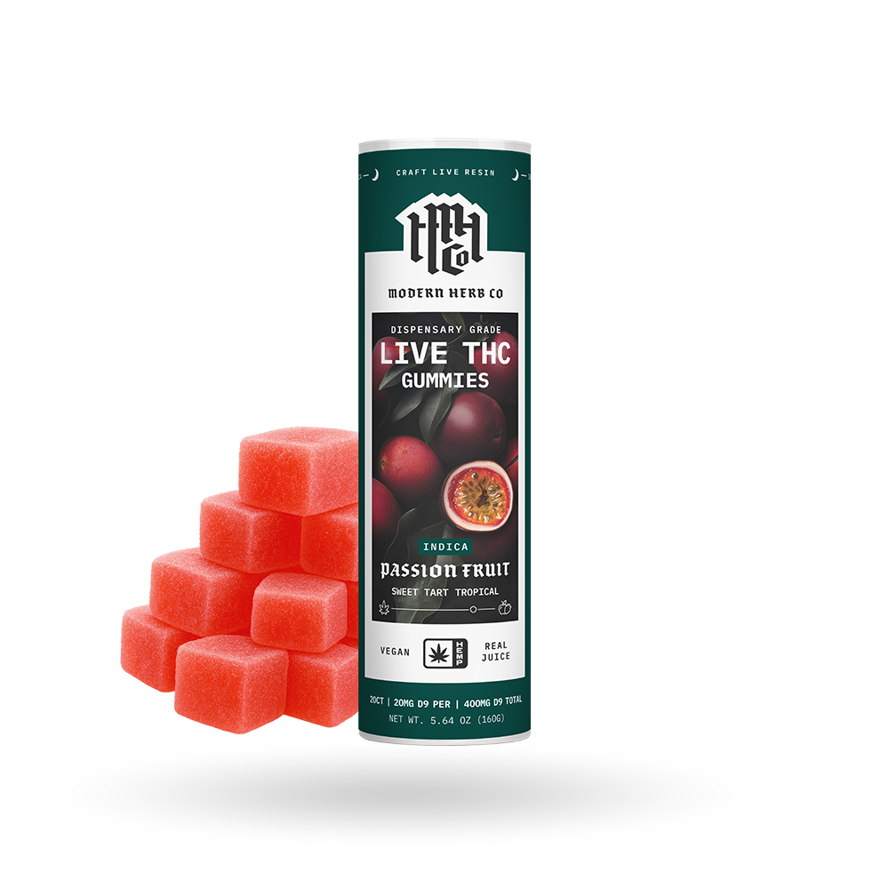 Live Resin D9 THC Gummies: Passion Fruit (Indica), 20ct