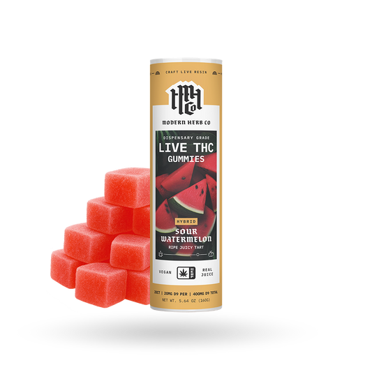 Live Resin D9 THC Gummies: Sour Watermelon (Hybrid), 20ct