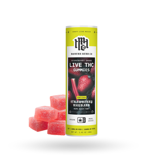 Live Resin D9 THC Gummies: Strawberry Rhubarb (Sativa), 5ct