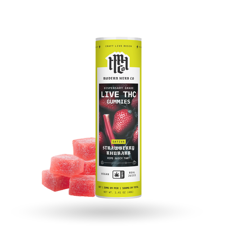 Live Resin D9 THC Gummies: Strawberry Rhubarb (Sativa), 5ct