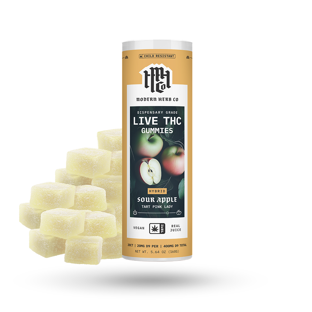 Live Resin D9 THC Gummies: Sour Apple (Hybrid) - 20ct