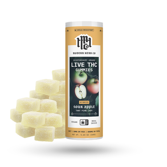 Live Resin D9 THC Gummies: Sour Apple (Hybrid) - 20ct
