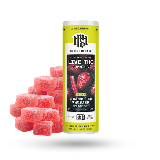 Live Resin D9 THC Gummies: Strawberry Rhubarb (Sativa) - 20ct