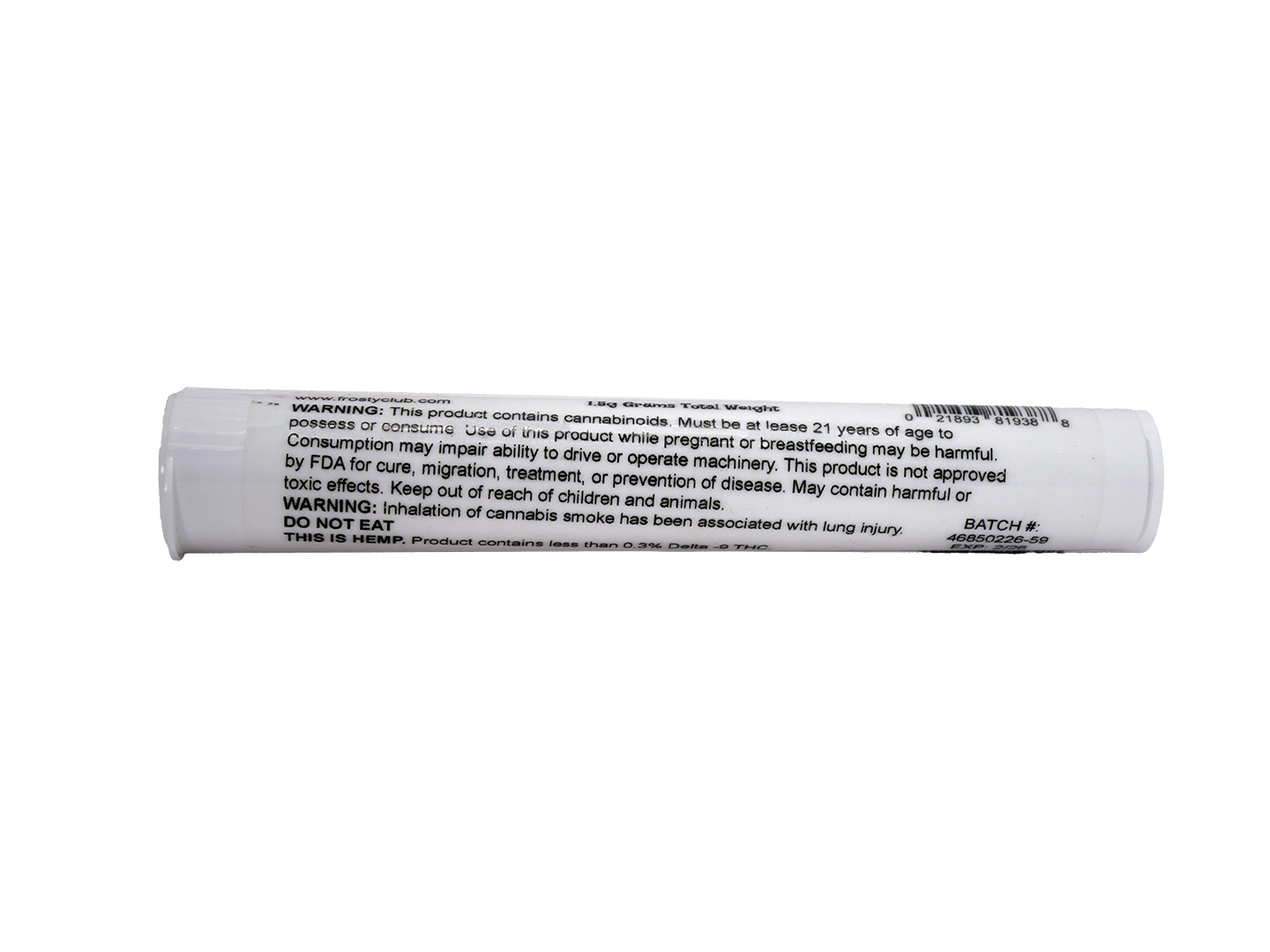 Cheap Prerolls - YaYa Sativa - 1.5g - 28.12% - 1 Preroll from Stewart Hemp, ship in durable plastic tubes (back)